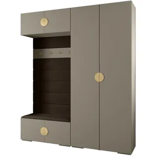 Abiks Möbel Garderoben-Set 236,7/200/47 , Kaschmir, Braun, Goldfarben , Metall , Nachbildung , 10 Fächer , 200x236.7x47 cm , Garderobe, Garderoben-Sets & Garderoben-Serien, Garderoben-Sets
