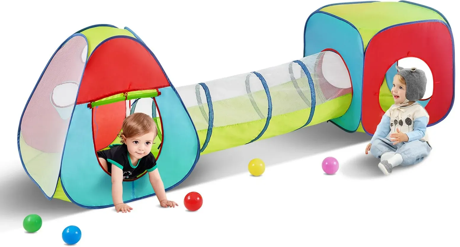 Bild von 3-in-1-Spielzelt für Kinder mit Tunnel, für Jungen, Mädchen, Babys und Kleinkinder, Pop-Up-Spielhaus für drinnen und draußen mit Tragetasche und Spanngurten, Geburtstagsgeschenke,
