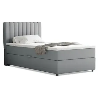 panda möbel Boxspringbett 100x200 EVEREST, mit Topper, mit Bettkästen, Einzelbett, Hellgrau, Panda Möbel - Hellgrau