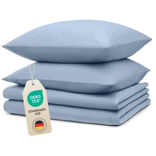 Blumtal Bettwäsche 2X 135x200cm + 2X 40x80cm Kopfkissenbezug - Oeko-TEX zert. Mikrofaser Bettwäsche Set - Mikrofaser Bettbezug bis 95 °C - Deckenbezug + Kissenbezug 4-teilig - Bettbezug Hellblau