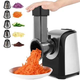 Coocheer Elektrischer Gemüseschneider, Multi Gemüsehobel Küchenreibe Gemüseraspel mit 5 Schneidetrommeln für Gurken, Karotten, Nüsse, perfekt für Haus& Salat Zubereitung
