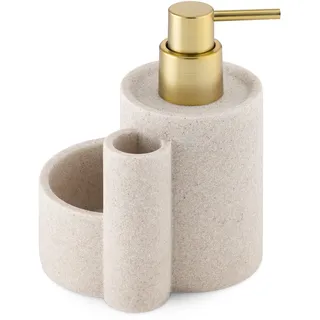 Navaris Seifenspender mit Schwammhalter und Bürstenhalter - Spülbecken Organizer für die Küche - Spender für Spülmittel in Beige Messing