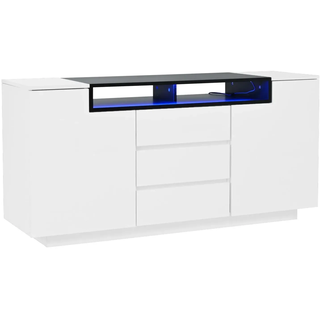 Merax Sideboard 140x40x68 cm 2 Türen 3 Schubladen LED Hochglanz Weiß Schwarz
