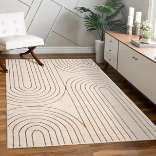 Teppich Wohnzimmer Kurzflor Blätter Floral Regenbogen Geometrisch Grösse 80x300 cm - Creme
