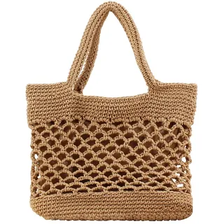 Hsthe Sea Stroh Strandtasche Umhängetasche Damen Sommer Handtasche Damen Weben Bucket Bag Korbtasche Raffia Tasche Outdoor Casual Umhängetasche für Reisen Schule Arbeit Einkaufen (Kamel)