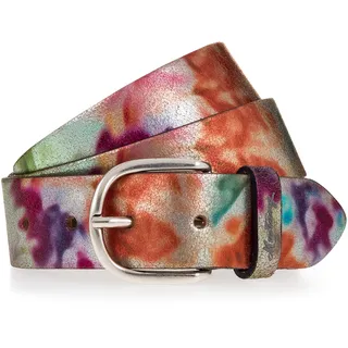 Ledergürtel MUSTANG, Damen, Gr. 85, bunt (multicolour), Leder, Gürtel Ledergürtel, Mit floralem Print und Schließe in poliertem Silber, 3,5 cm, Topseller