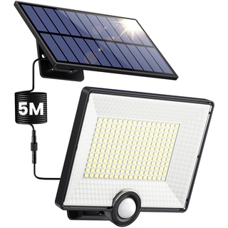 Pxwaxpy 204 LED Solarlampen für Außen, Solarleuchte mit Bewegungsmelder, 3 Modi Solar Strahler Solar Aussenleuchte 120°Beleuchtungswinkel, Solar Wandleuchte für Garten mit 5m Kabel-1 Stück