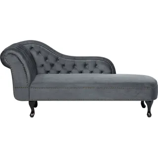 BELIANI Chaiselongue Linksseitig Grau Samtstoff Holzfüße Glamourös - Grau, Schwarz