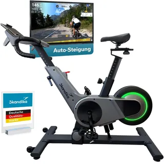 Skandika Spinning Bike Indoor Kliva 500-S | Heimtrainer Fahrrad SMART mit LED, Steigung in 16 Stufen, Magnetbremse mit 32 Stufen, 3 Programme, Bluetooth Kinomap App kompatibel, bis 150 kg, Speedbike