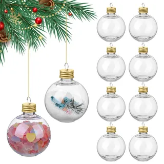 Operitacx 10 StüCk BefüLlbare Weihnachtskugeln, 250 Ml Transparente Christbaumkugeln Zum BefüLlen Durchsichtige Kugeln Trinkglas FüR Weihnachtsbaum Hochzeit Partydekoration Verschiedene Verwendungszwe