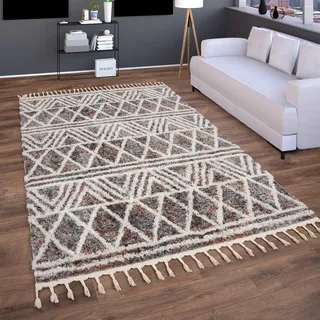 Paco Home Hochflor-Teppich »Monza 652« rechteckig 34 mm Höhe meliert, Rauten Muster, 3D-Effekt, mit Fransen, bunt