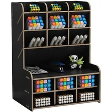 Schreibtisch-Organizer aus Holz, großes Fassungsvermögen, Montage erforderlich, Stiftehalter für Büro, Zuhause und Schulbedarf (B15 Schwarz)