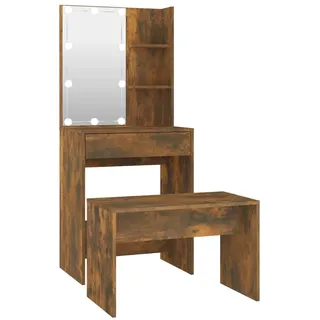 vidaXL Schminktisch-Set mit LED Räuchereiche Holzwerkstoff - Braun