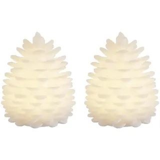 Deluxe Homeart LED Tannenzapfen - 2er Set Echtwachs Leuchtende Deko mit sanftem Innenschein - Batteriebetrieben - Fernbedienung aktiviert mit Timer - 10cm hoch