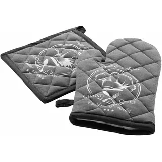 bricoline Douceur d'Intérieur Grand Chef Ofenhandschuh und Topflappen (18 x 28 cm/20 x 20 cm), Bedruckte Baumwolle