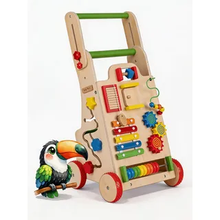 KiddyMoon Lauflernwagen Aus Holz Für Kinder Lauflernhilfe Spaß Babys, Laufen Lernen, Multifunktion Holzspielzeug Für Kleinekinder Montessori-Spielzeug, WK-002, Mehrfarbig