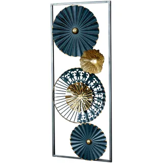 3D Wandbild H60cm Ringe Metall Blau Schwarz Gold Deko Teller Wanddeko Design - Schwarz