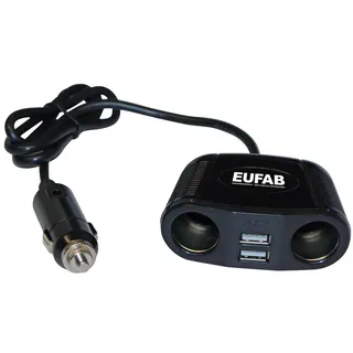 Eufab Doppelsteckdose 12 V mit Kabel und USB-Anschluss Schwarz