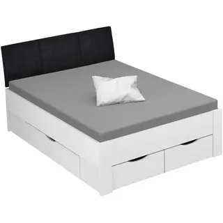 Xora Stauraumbett , Weiß , Holzwerkstoff , 4 Schubladen , 140x200 cm , Made in Germany , gepolstertes Kopfteil, Lattenrosthöhe individuell einstellbar, in verschiedenen Holzdekoren erhältlich, mit Schubkästen, in verschiedenen Größen erhältlich , Babymöbel & Kindermöbel, Kinderzimmer & Jugendzimmer, Kinderbetten, Kinderbetten & Jugendbetten