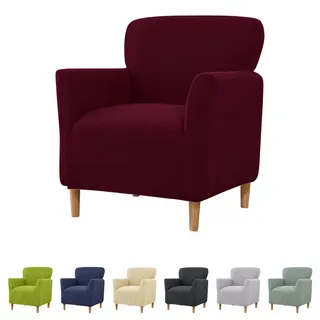 Stretch Sesselhusse mit Armlehnen - Elastische Samt Sofaüberzug für Sessel & Polsterstühle - Weicher Sesselschoner Sitzbezug Hussen, Universelle Passform für Wohnzimmer, Büro (Burgunderrot)