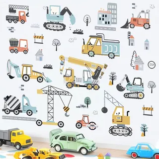wondever Wandtattoo Fahrzeuge Baufahrzeuge Wandaufkleber Traktor Bagger Lastwagen Wandsticker Wanddeko für Jungen Babyzimmer Kinderzimmer Spielzimmer