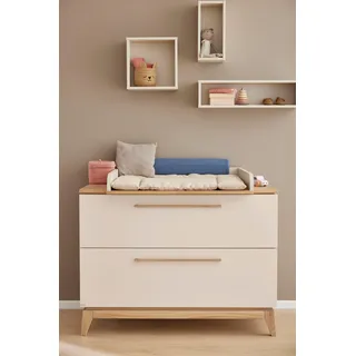Paidi "STIENE in Beige mit Eiche Massivholz, inkl. Wickelaufsatz, Spar-Set", bis 50 kg 2 Schubladen mit Soft-Close, 123 cm Breite, hochwertiger Wickeltisch 123 cm, cashmere, beige, eiche massiv, cashmere, beige, eiche massiv),