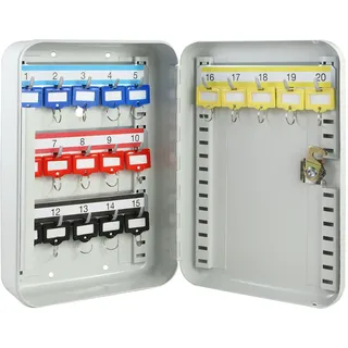 HMF 12520-07 Schlüsselkasten abschließbar, Schlüsselschrank klein | 20 Haken, 25 x 17 x 7,5 cm, Lichtgrau