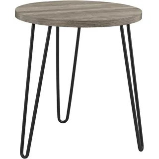 Owen Retro Beistelltisch Rund, Verwitterte Eicheoptik, 50 x 50 x 55 cm, moderner Beistelltisch mit Metall-Haarnadelbeinen im Mid-Century-Design für Wohnzimmer, Schlafzimmer und Home Office