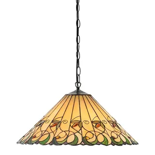 Hängelampe JAMELIA, bernsteinfarben, braun, 3xE27, 40W, Glas, Maße: 136x50x50cm, IP20, Tiffany-Stil - Bunt
