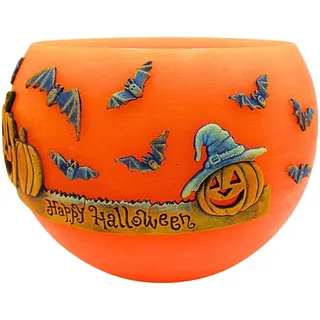 Dekohelden24 XXXL Mega Kerze als Lampion, Halloweendeko, Outdoor Kürbis als Kerze, Halloween Kürbis als Kerze,Teelichthalter Herbst, Herbstdeko Kerze rund, Größe L/B/H: ca.25 x 25 x 20 cm.