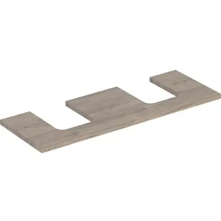 Geberit ONE Waschtischplatte, Ausschnitt 2-fach, für Aufsatzwaschtisch Schalenform, 135x3x47cm, 505.276.00.6, Farbe: Nussbaum hickory /Melamin Holzstruktur