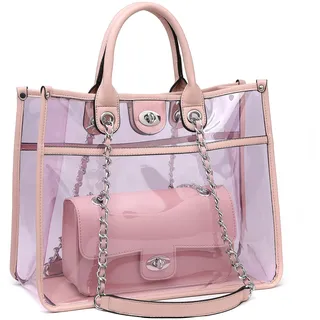 MARCO M KELLY Große durchsichtige Tragetasche für Damen, Crossbody-Tasche, börse, 2 Sets mit PVC-Griff oben, Schultertasche mit Drehverschluss