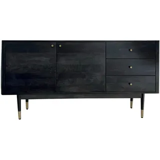 Livetastic Sideboard , Schwarz , Metall , Akazie , massiv , 1 Fächer , 3 Schubladen , 160x81x42 cm , stehend, handgemacht , Holzmöbel, Kommoden Holz, Sideboards Holz