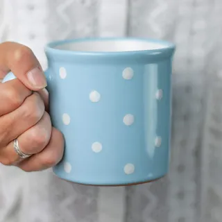City to Cottage® - Keramik XXL Becher 500 ml | Kaffeebecher | Hellblau und Weiß | Polka Dots | Handgemacht | Keramik Geschirr | Große Tasse