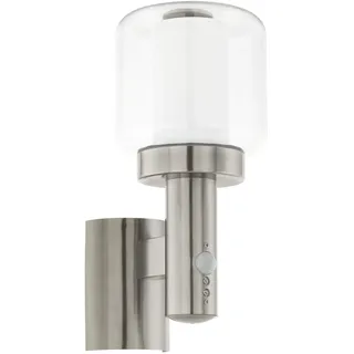 EGLO Außen-Wandlampe Poliento, 1 flammige Außenleuchte inkl. Bewegungsmelder, Sensor-Wandleuchte aus Edelstahl, Kunststoff und Glas, Farbe: Silber, weiß, Fassung: E27, IP44