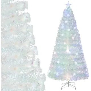 COSTWAY 210 cm Weihnachtsbaum Künstlich mit Beleuchtung, Tannenbaum mit bunten LED-Lichtern, Glasfaser & Sternspitze, Christbaum Weiß - Weiß