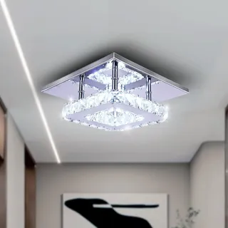 diisunbihuo Mini Kristall Kronleuchter Kristall Deckenlampe Quadrat LED Pendelleuchte für Flur Treppe (kühl weiß)