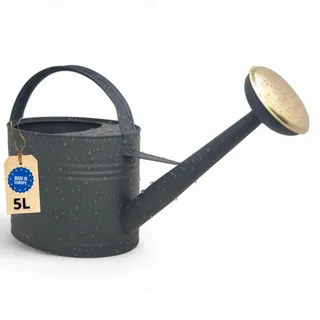 LIVLIG Gießkanne 5 Liter, Blumengießkanne für Garten & Balkon, Hochwertige Metallgießkanne 5L aus verzinktem Metall und Abnehmbarer Brause, Gießkanne Retro mit Messingbrause, Anthrazit