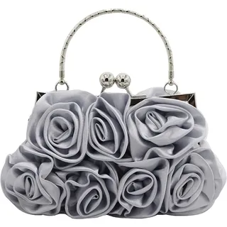 CORIOS Damen Elegante Abendtasche Blumen Clutch Tasche Handtasche mit Kette Kiss Lock Mini Rose Schultertasche Satin Umhängetasche für Hochzeit Bankett-Party Abschlussball