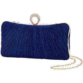iwish Damen-Clutch-Geldbörse, plissiert, für Braut, Hochzeit, Party, mit Strass-Ring, blau, Small