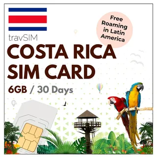 travSIM Costa Rica SIM Karte | 6GB Mobile Daten | Freies Roaming in EL Salvador, Guatemala, Nicaragua und Panama | Der Plan auf der Costa Rica SIM Karte ist für 30 Tage gültig