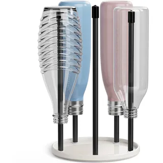 Flaschenhalter für SodaStream Crystal – Keramik Abtropfständer mit Abtropfgestell und Abtropfwanne für 5 Flaschen | Flaschentrockner für die Küche Weiß