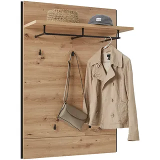 Voleo Garderobenpaneel , Schwarz, Eiche Artisan , Holzwerkstoff , 88x126x32 cm , Aufhängemöglichkeit, Hutablage, Kleiderstange , Garderobe, Garderoben-Sets & Garderoben-Serien, Garderoben-Serien