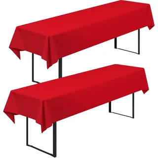 2 Stück Biertisch Tischdecke Universal für 50cm u.70cm Biertische Hussen für Biertisch, Biertischhussen Blickdichte Biertisch-Husse Bierzeltgarnitur Waschbar Biertischdecke 100x250cm(Rot)