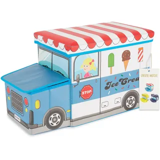 Bieco Aufbewahrungsbox mit Deckel Kinder Icecream, faltbar, Sitzhocker mit Sitzgelegenheit, und Polsterung, Spielzeugkiste mit Stauraum, Sitztruhe, Jungen & Mädchen, 46 L, Belastbar bis 80 Kg, gelb