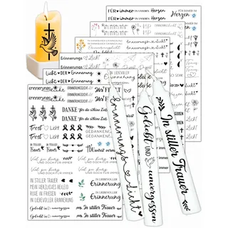 Kerzentattoos | Trauer Kerzen Gestaltung Trostlicht Erinnerung | Für Trauerkerze Trauergeschenk Trauerdeko Rub On Sticker Trauer Mit Kerzenfolie Wachsbuchstaben Wachsplättchen Für Abschiede
