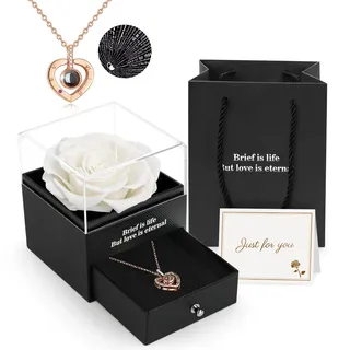 ADAZ Ewige Rose Geschenkbox mit Kette,Eternal Rose, Unendliche Rosen, Valentinstag Muttertagsgeschenk Weihnachtsgeschenke Liebesgeschenke Hochzeitstag Geschenk für Sie Frauen Freundin Women