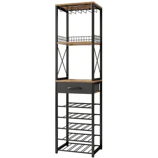 Vicco Weinregal Porto Eiche rustikal 40 x 147.5 cm mit Schublade , Wildeiche , Holzwerkstoff , Rechteckig , 40x147.5x30 cm , Weinregale