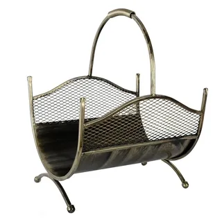 Kaminholzkorb Metall Kaminholzhalter Holzkorb antik patiniert Kaminholzständer