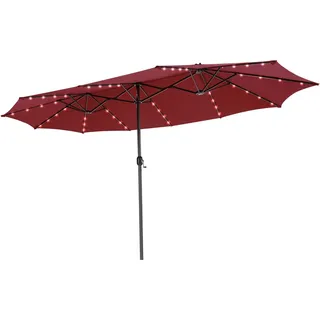 FANTASK Doppelsonnenschirm XXL, 450 x 260 cm, Sonnenschirm mit LED-Solar-Beleuchtung, UPF 50+, Balkonschirm mit Kurbel, Gartenschirm für Garten, Terrasse & Pool (Rot)